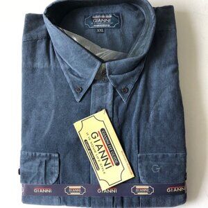 Blue Shirt Button-Down Long Sleeve Point collar 2 Chest pocket Velvet Stripe